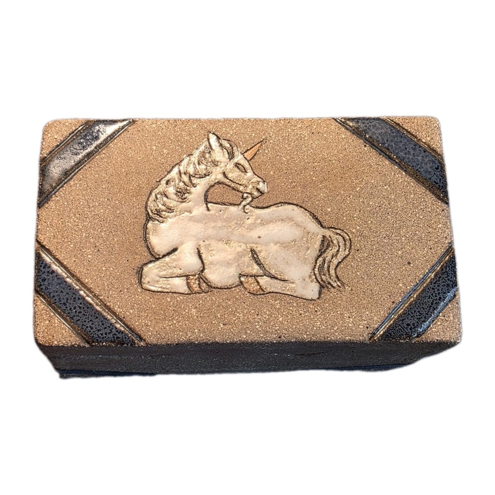 Jean Gourley Pottery Unicorn Trinket Box Signed Handmade Studio Art Vintage